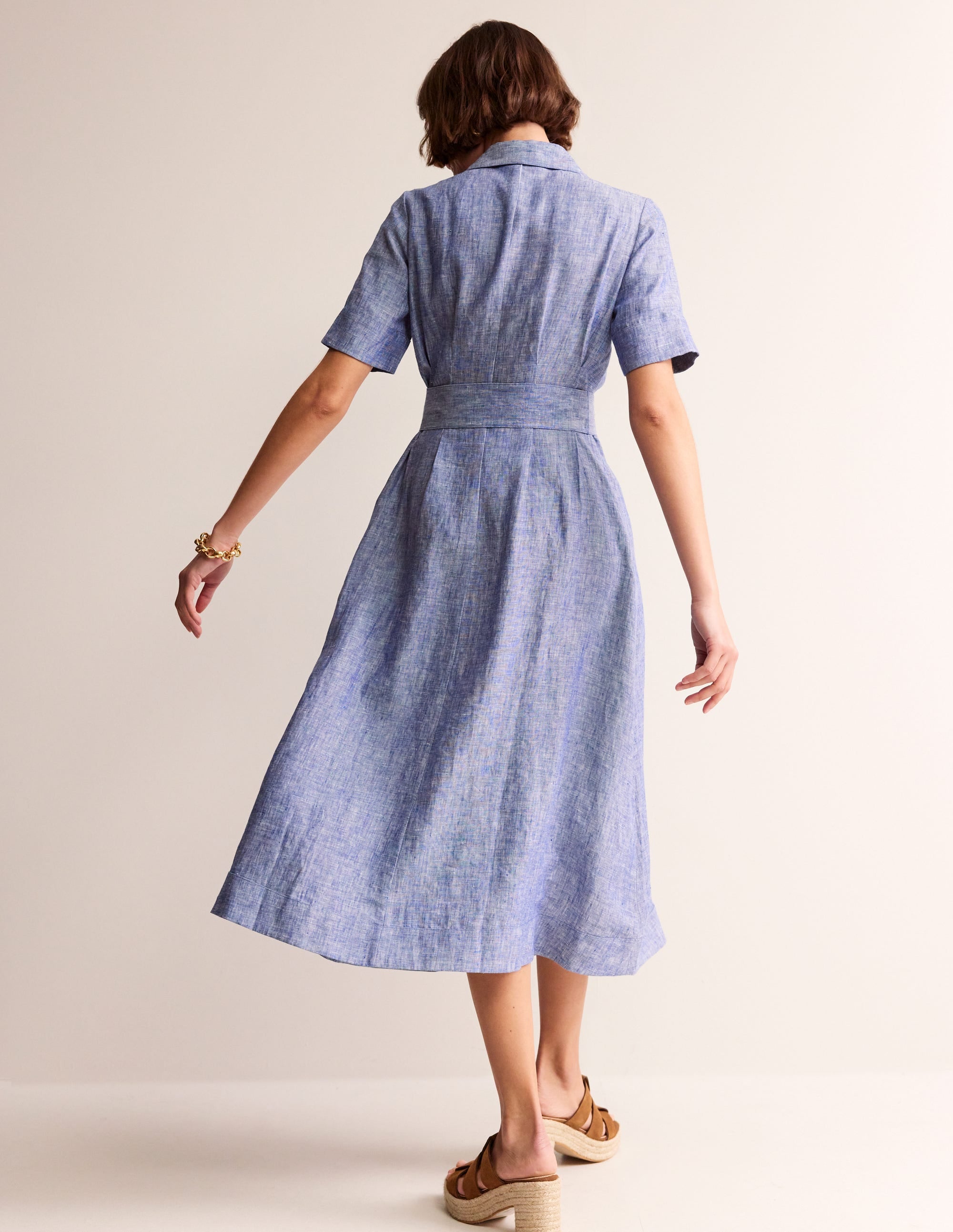Robe-chemise midi Louise en lin-Chambray bleu authentique - Image 4