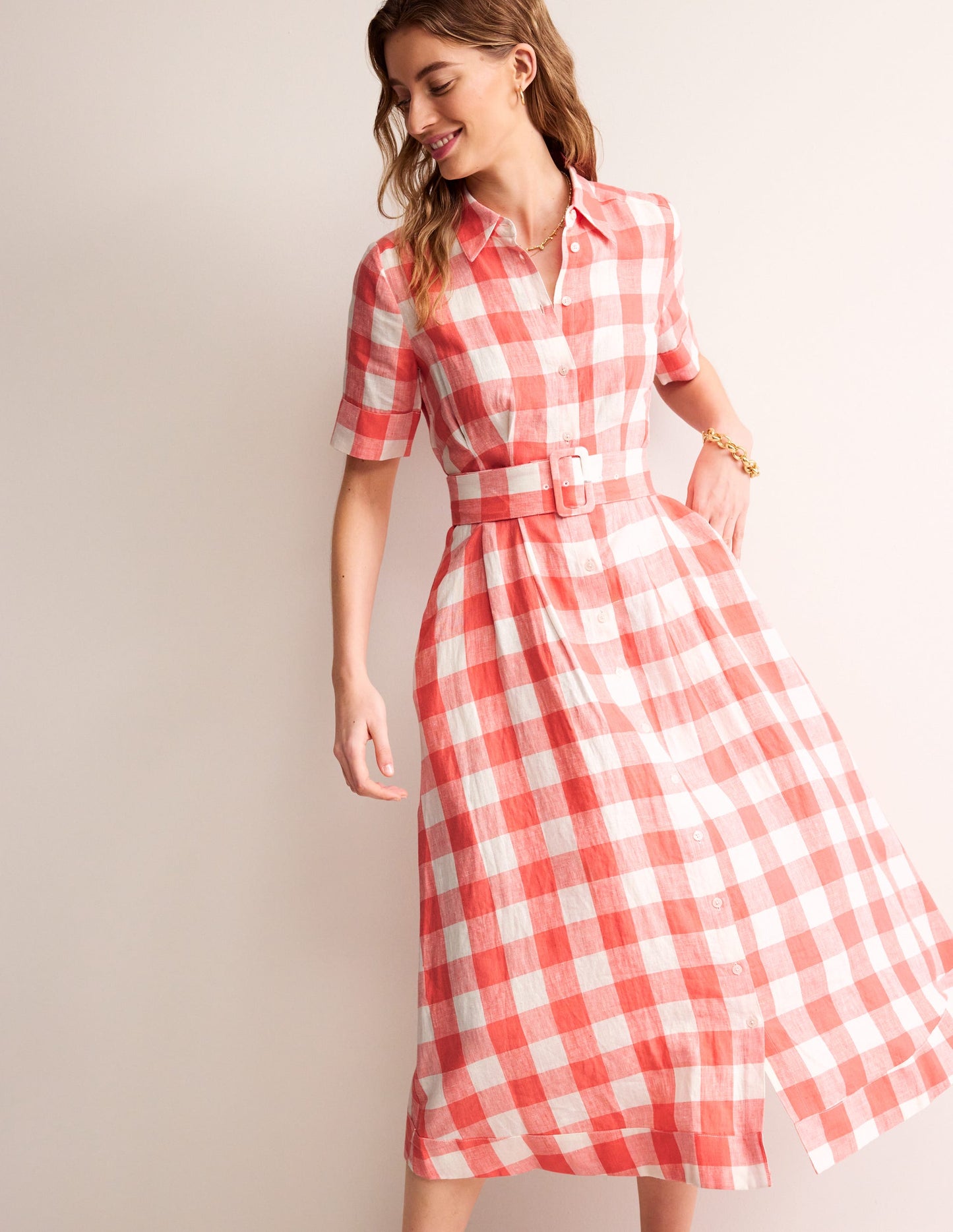 Robe-chemise midi Louise en lin-Rose porcelaine