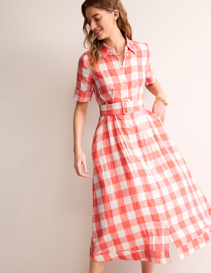 Robe-chemise midi Louise en lin-Rose porcelaine-1