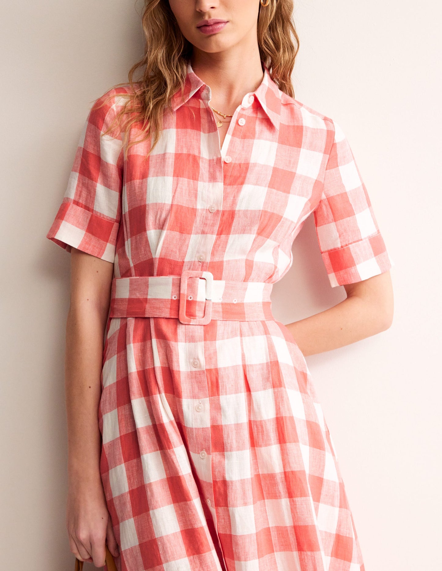 Robe-chemise midi Louise en lin-Rose porcelaine