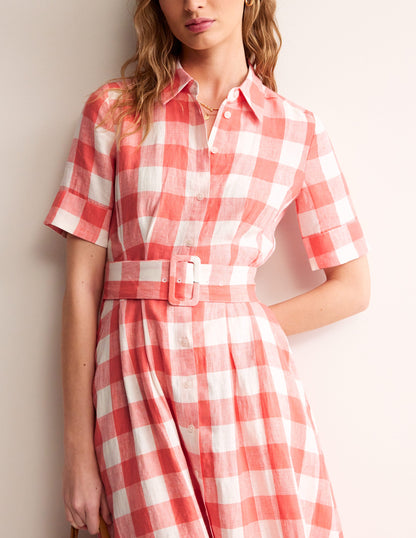 Robe-chemise midi Louise en lin-Rose porcelaine-2