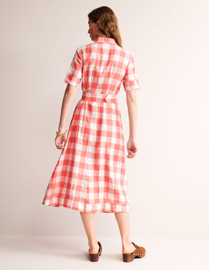 Robe-chemise midi Louise en lin-Rose porcelaine-3