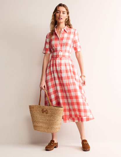 Robe-chemise midi Louise en lin-Rose porcelaine-4