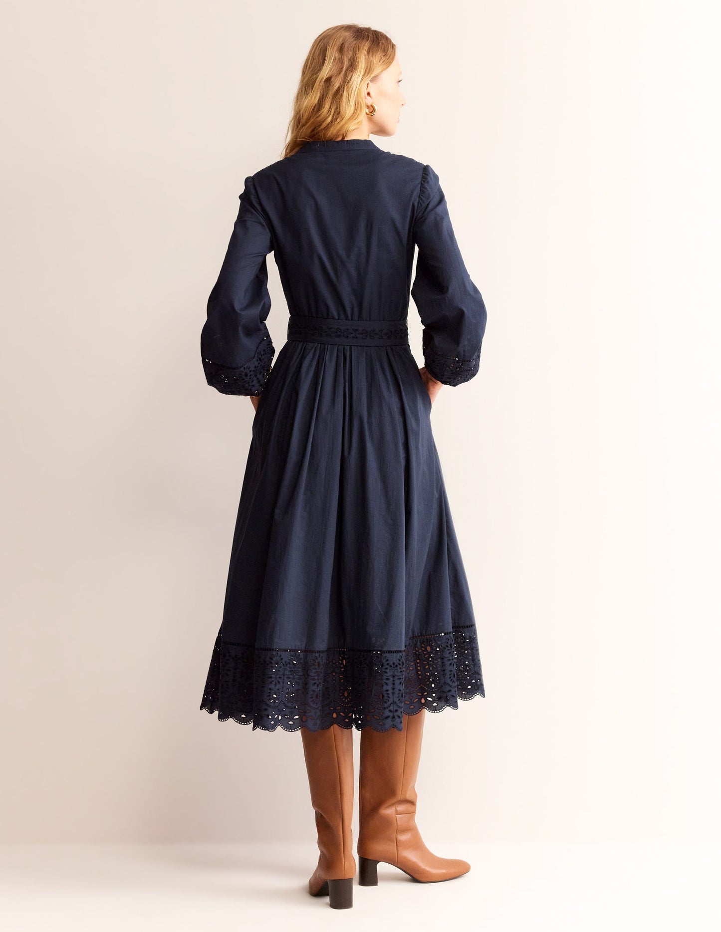 Jen Besticktes Baumwoll-Midikleid-Marineblau