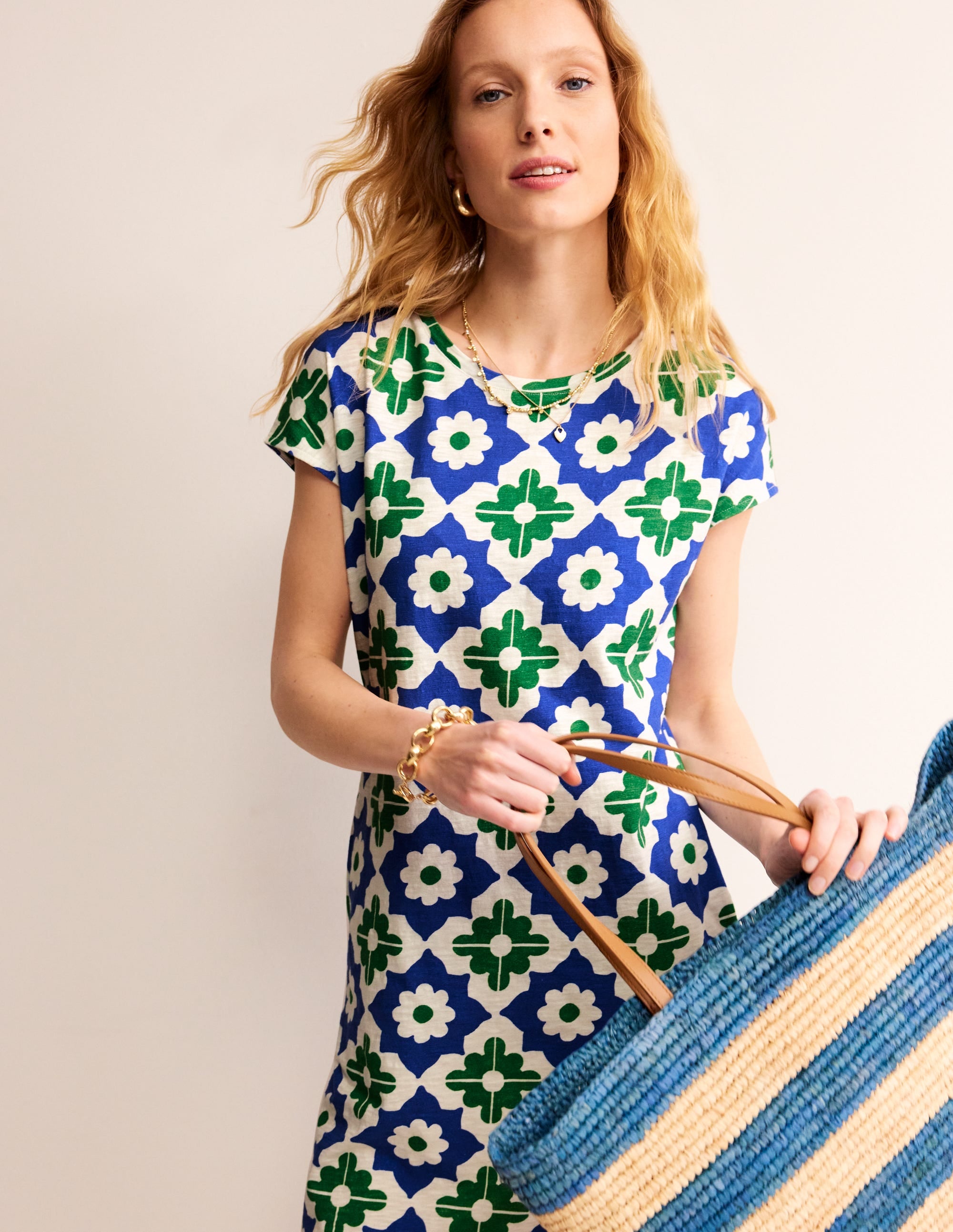 Robe T-shirt Leah en jersey-Vert, motif Geometric Stamp - Image 4
