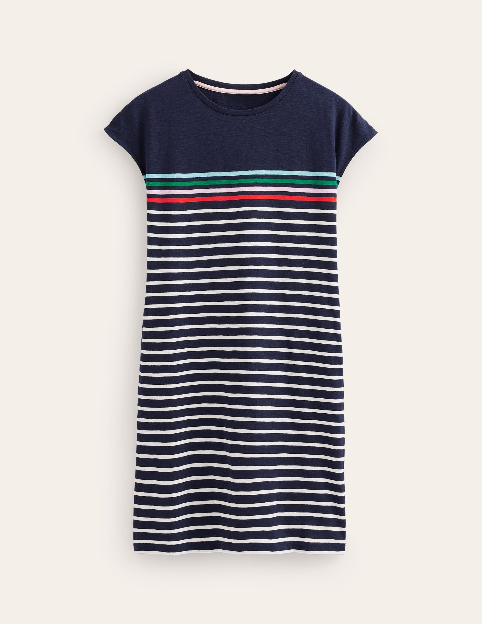 Leah T-Shirt-Kleid aus Jersey-Marineblau, Naturweiß Bunt Streifen - Image 5