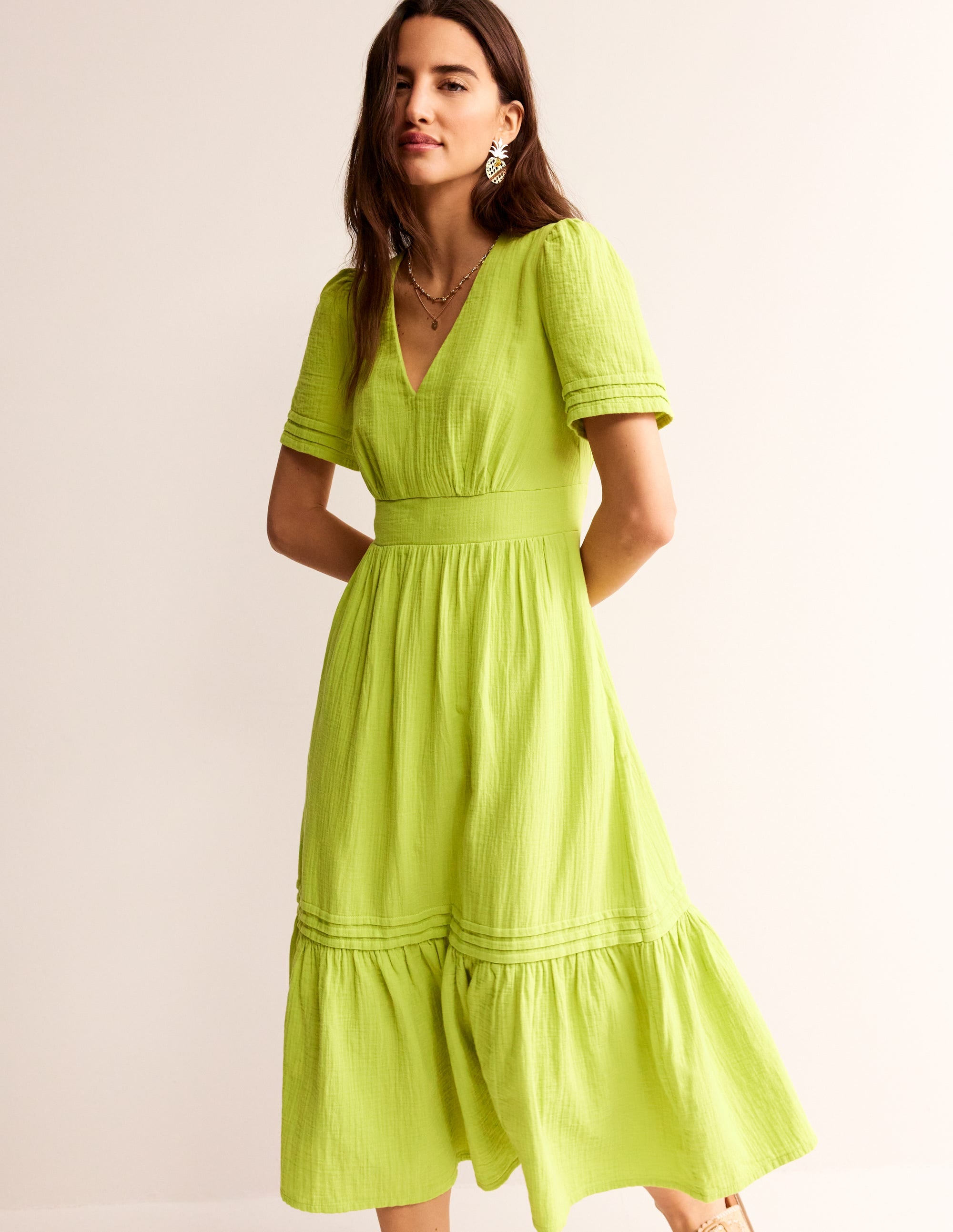 Eve Doppeltuch-Midikleid-Gelbgrün - Image 1