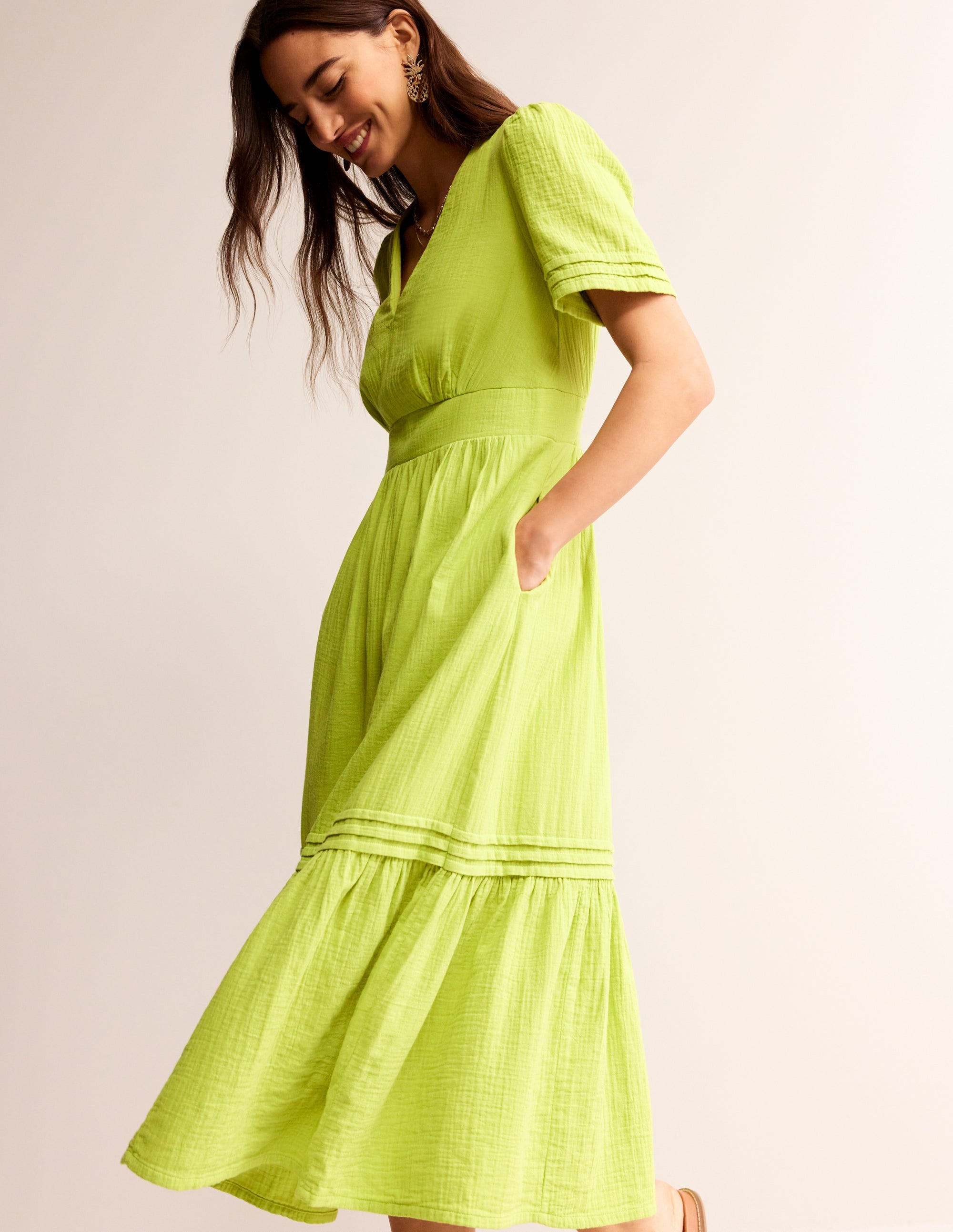 Eve Doppeltuch-Midikleid-Gelbgrün - Image 4