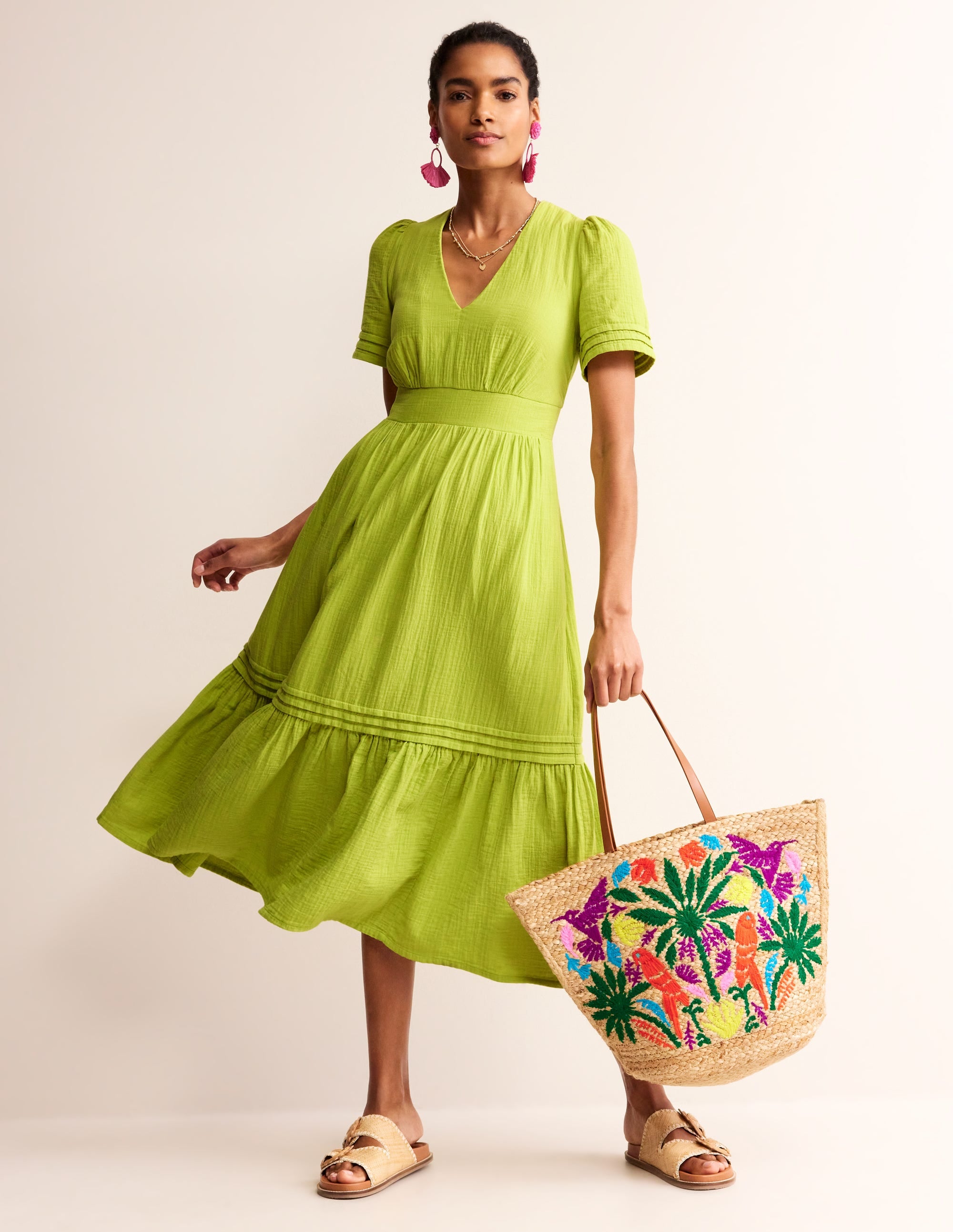Eve Doppeltuch-Midikleid-Gelbgrün - Image 5