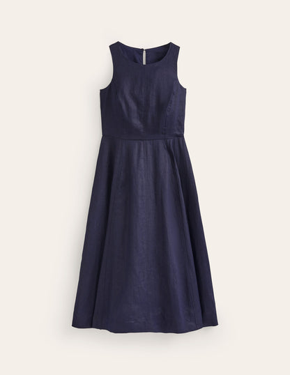 Carla Linen Midi Dress-Navy