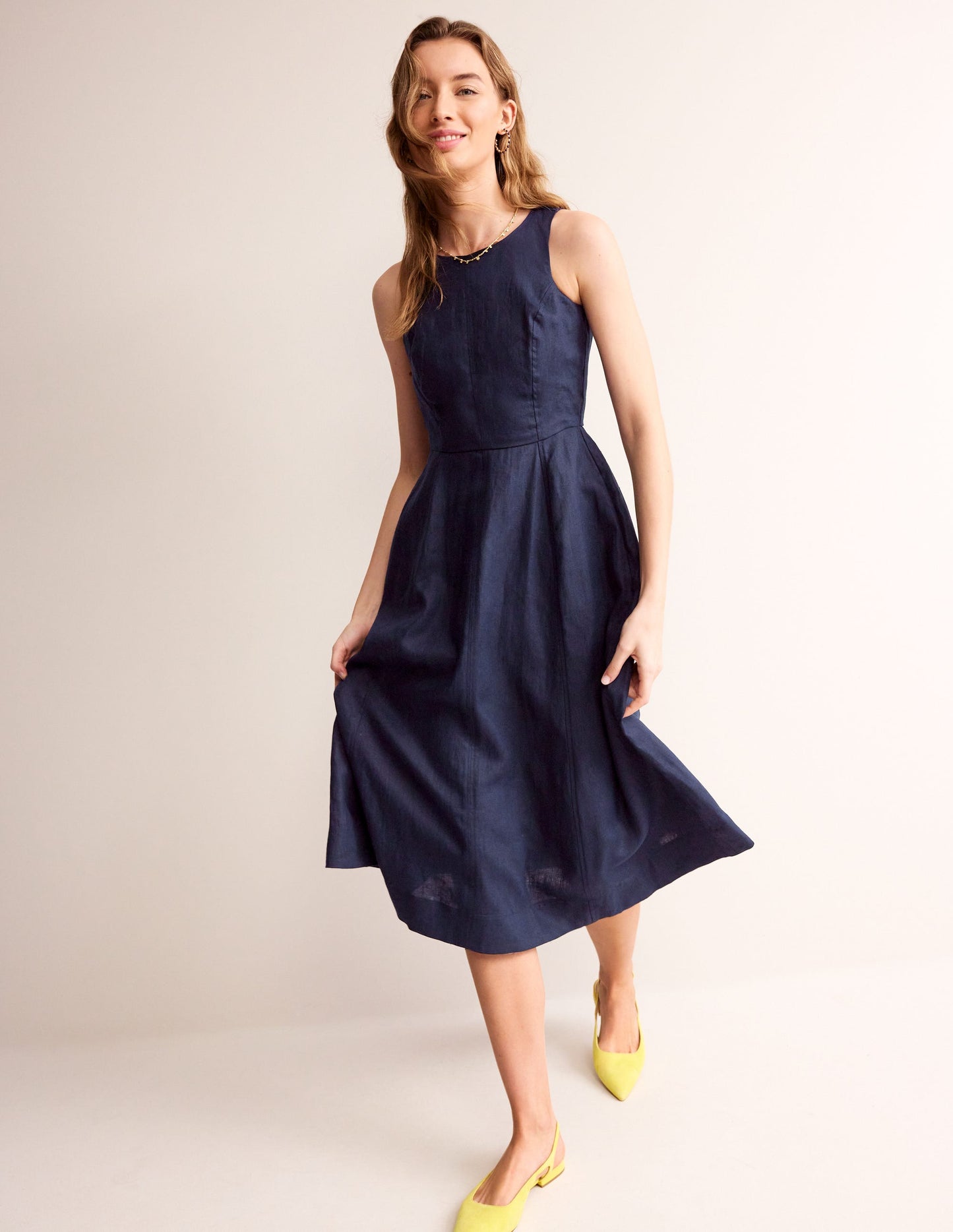 Carla Linen Midi Dress-Navy