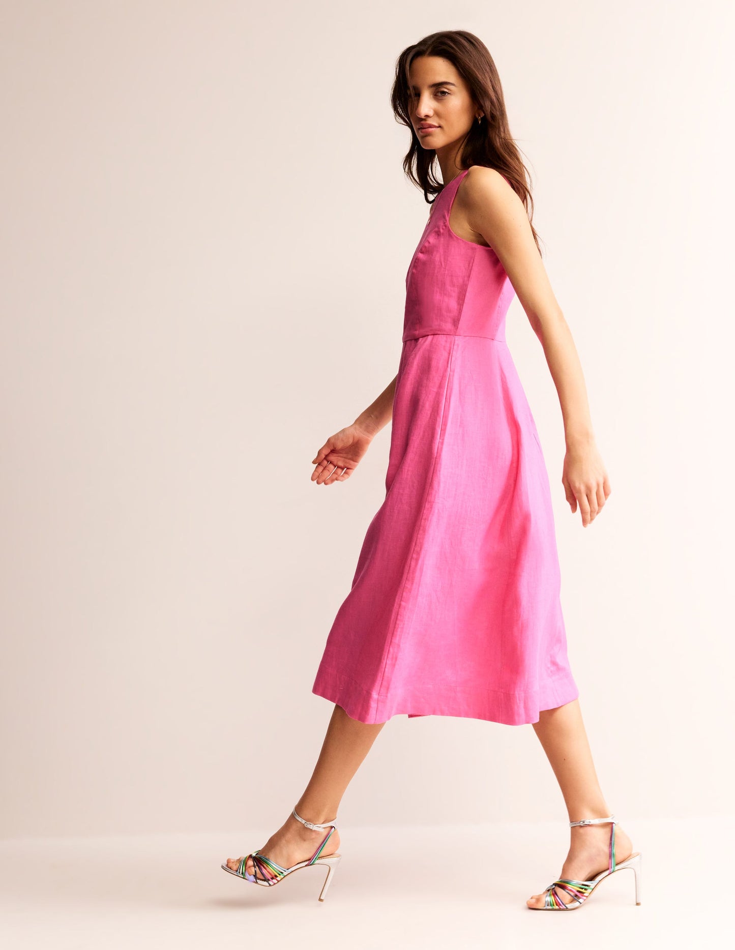 Robe midi Carla en lin-Sangria rose