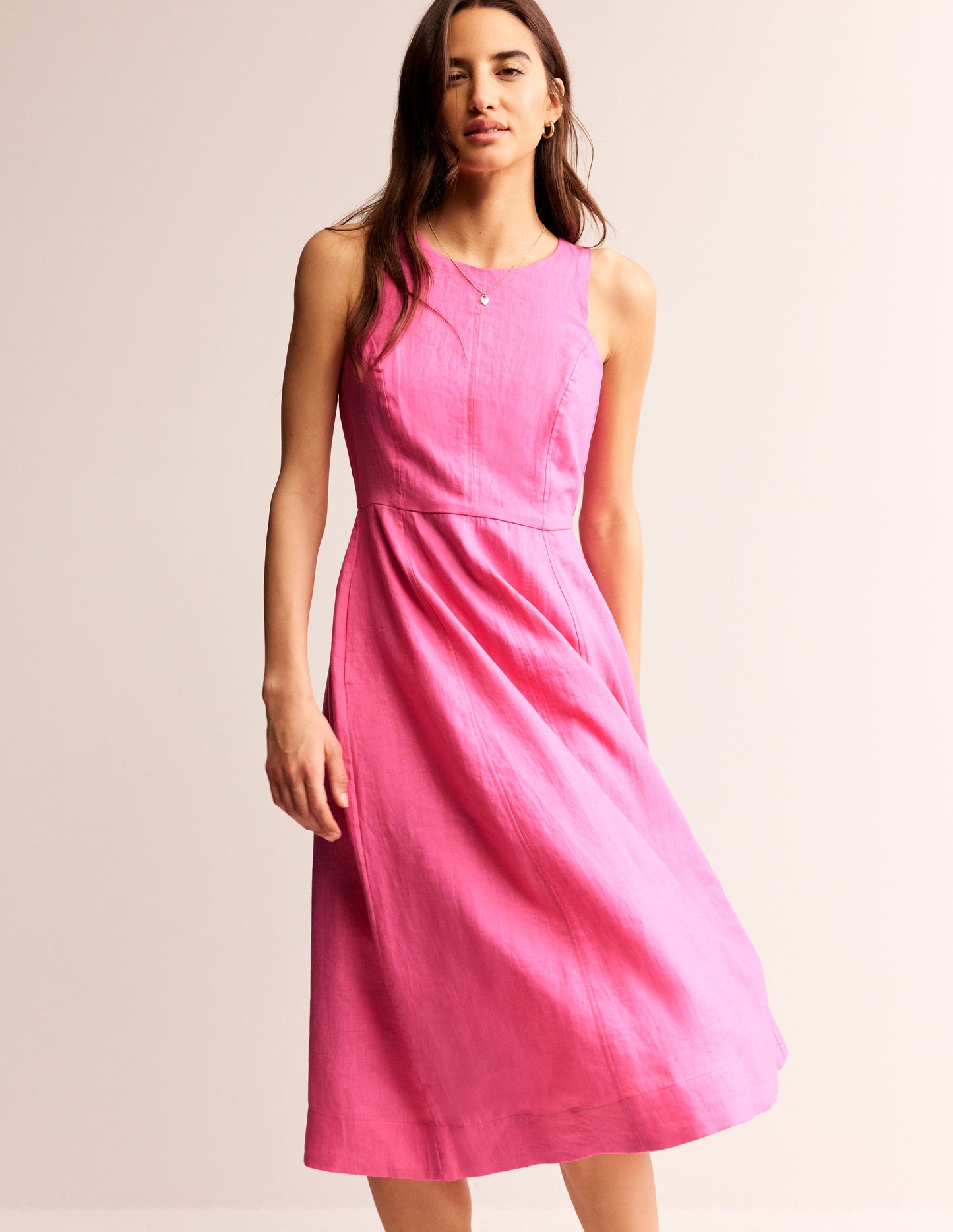 Robe midi Carla en lin-Sangria rose