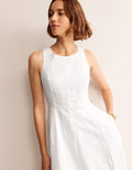 Robe midi Carla en lin-Blanc