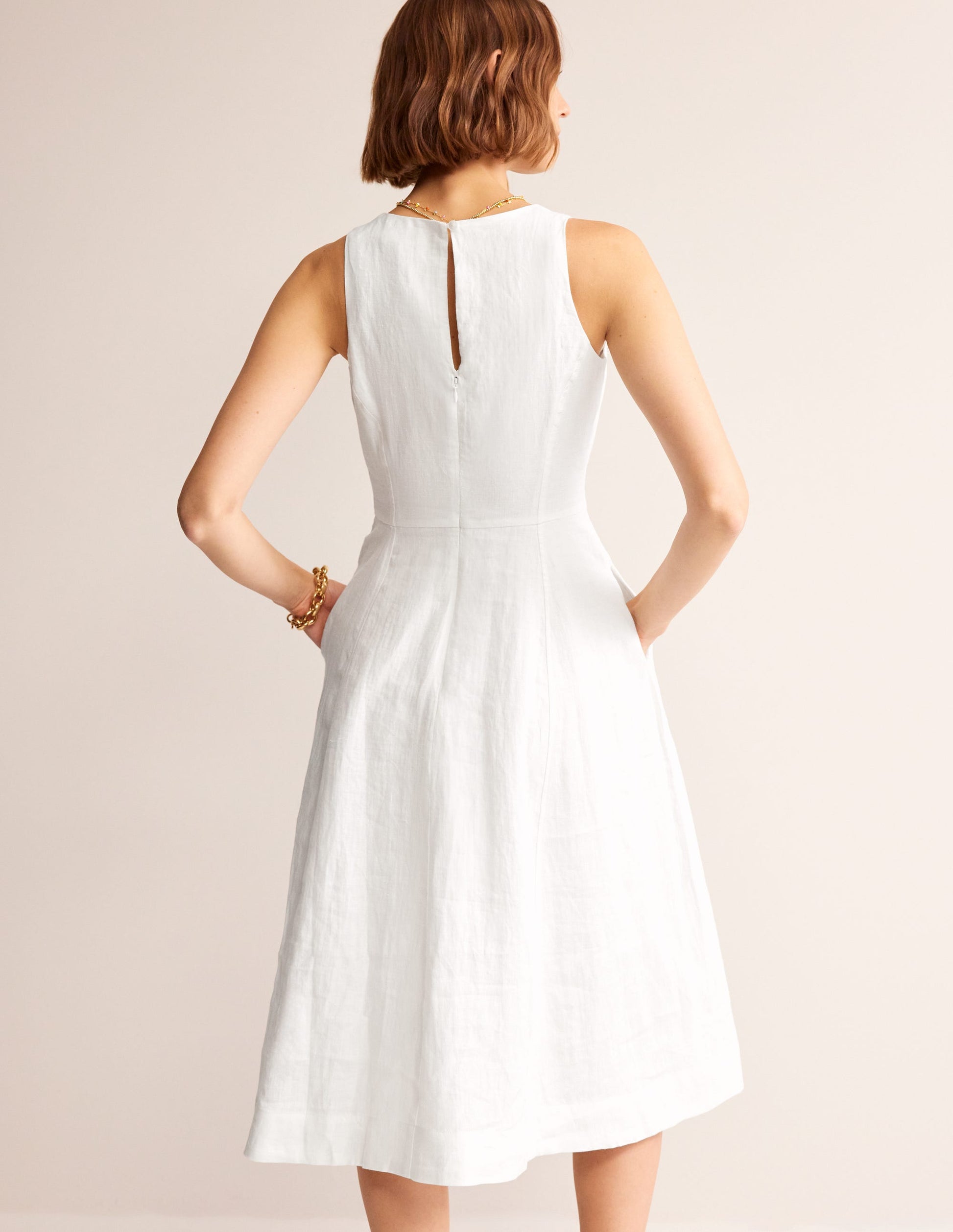 Robe midi Carla en lin-Blanc-3