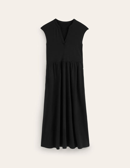 Chloe Jersey-Midikleid mit gekerbtem Ausschnitt-Schwarz