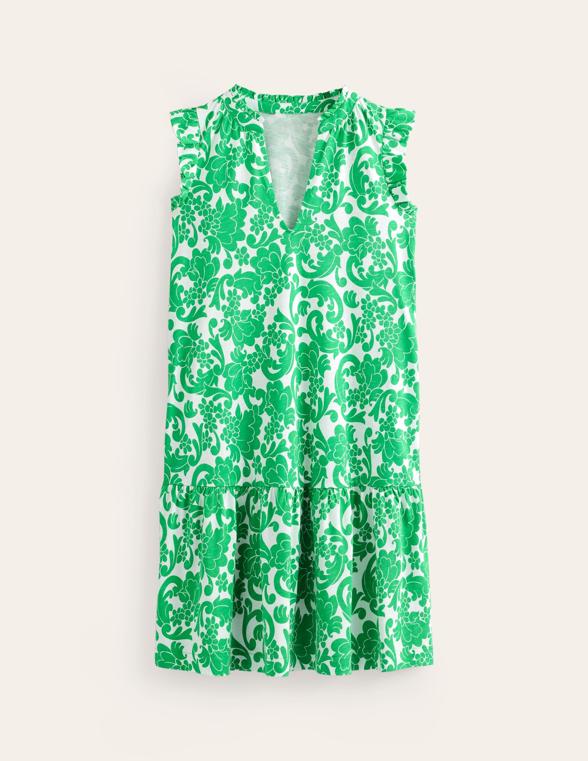 Robe courte Daisy volantée en jersey-Vert vif, motif Opulent Whirl - Image 5