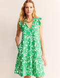 Robe courte Daisy volantée en jersey-Vert vif, motif Opulent Whirl