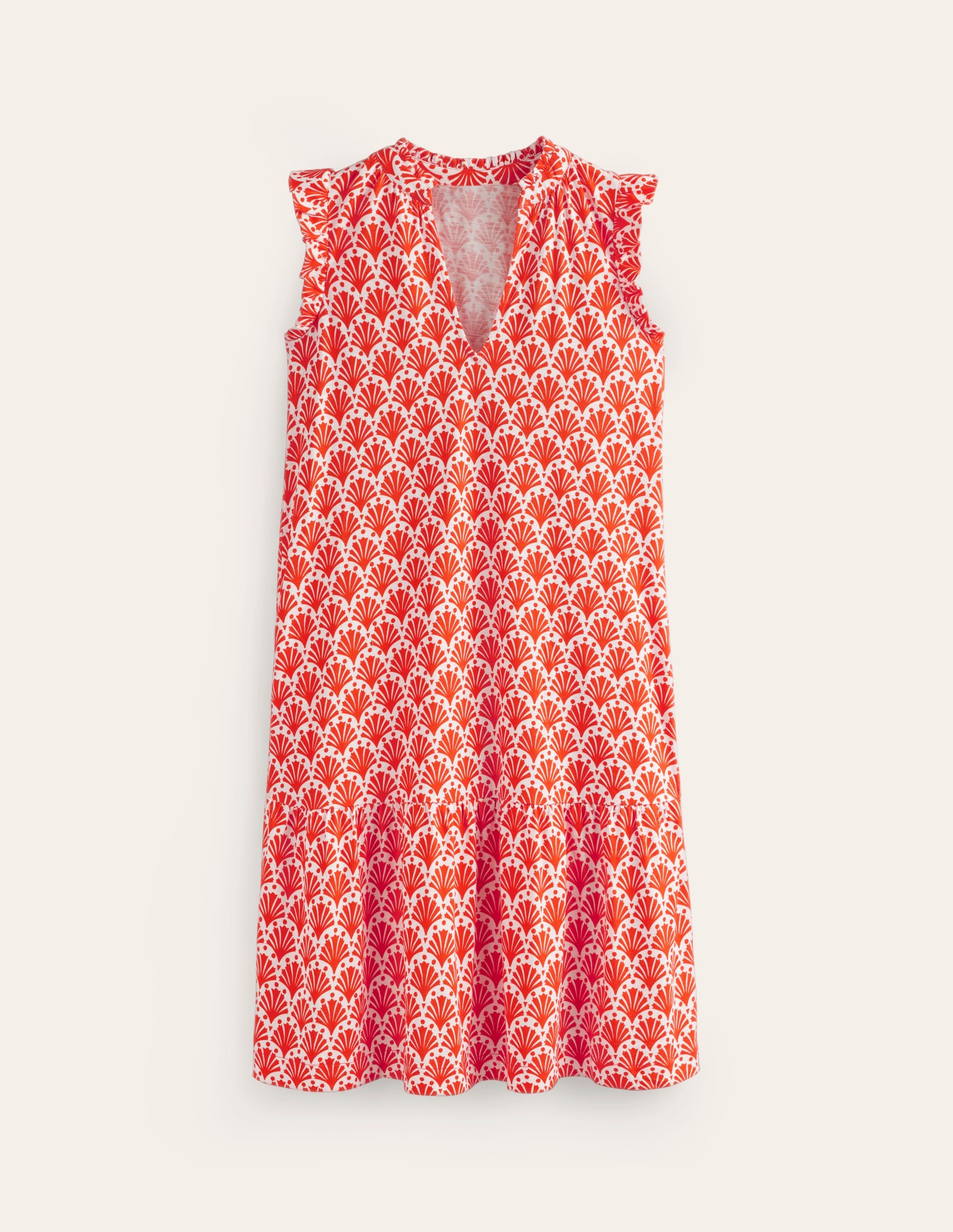 Daisy Kurzes Stufenkleid aus Jersey-Mandarin Orange, Muscheln - Image 5