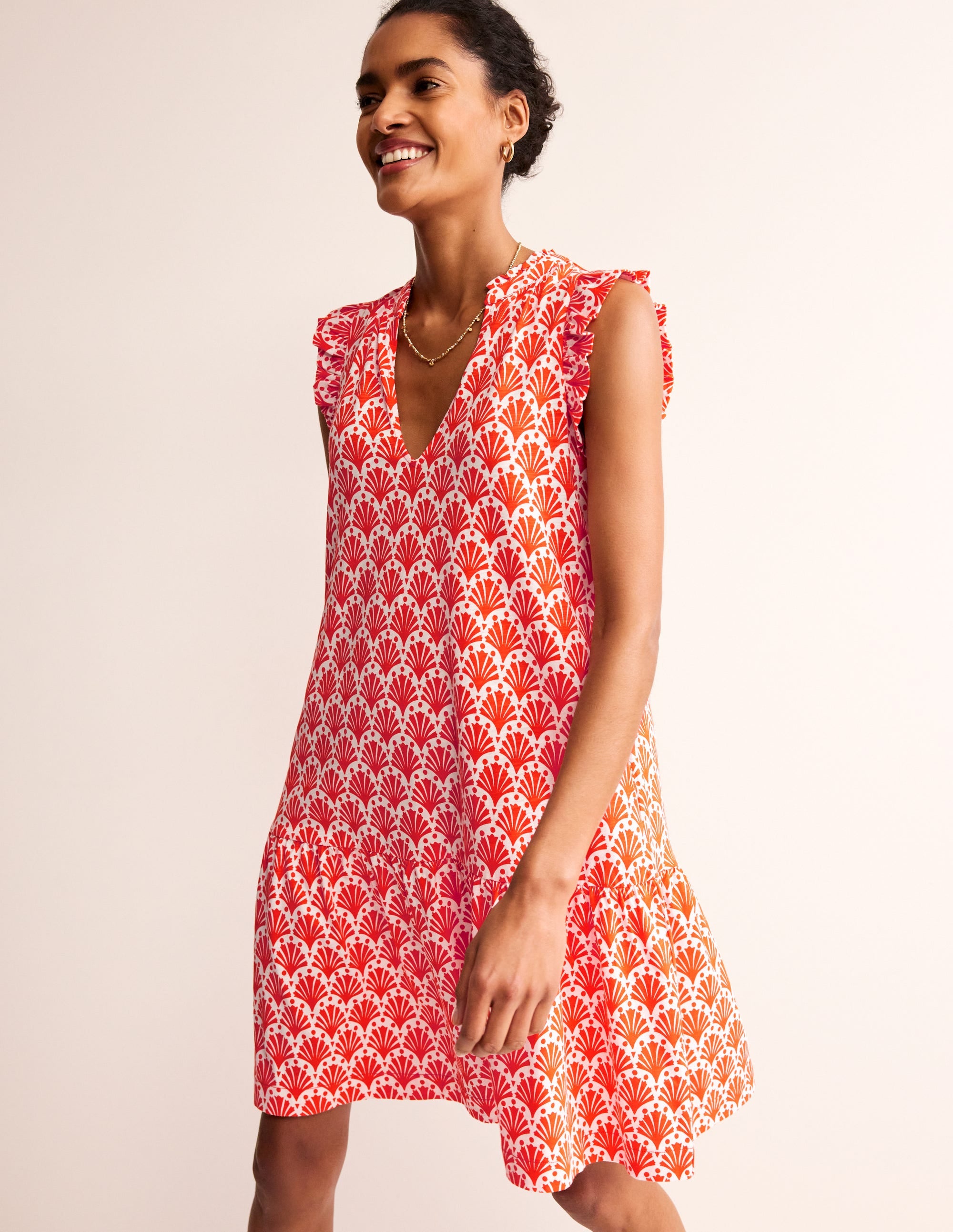 Daisy Kurzes Stufenkleid aus Jersey-Mandarin Orange, Muscheln - Image 1
