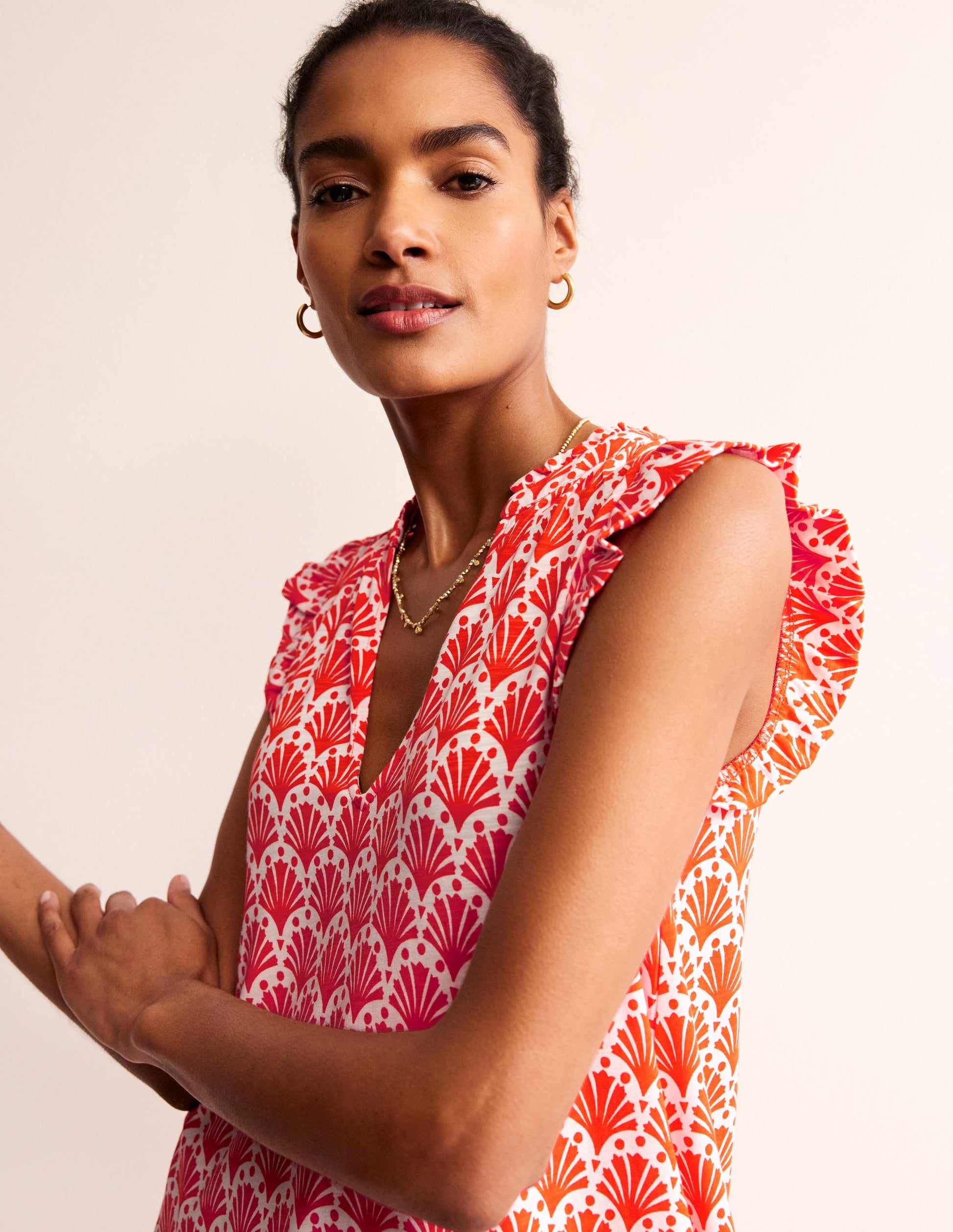 Daisy Kurzes Stufenkleid aus Jersey-Mandarin Orange, Muscheln-2