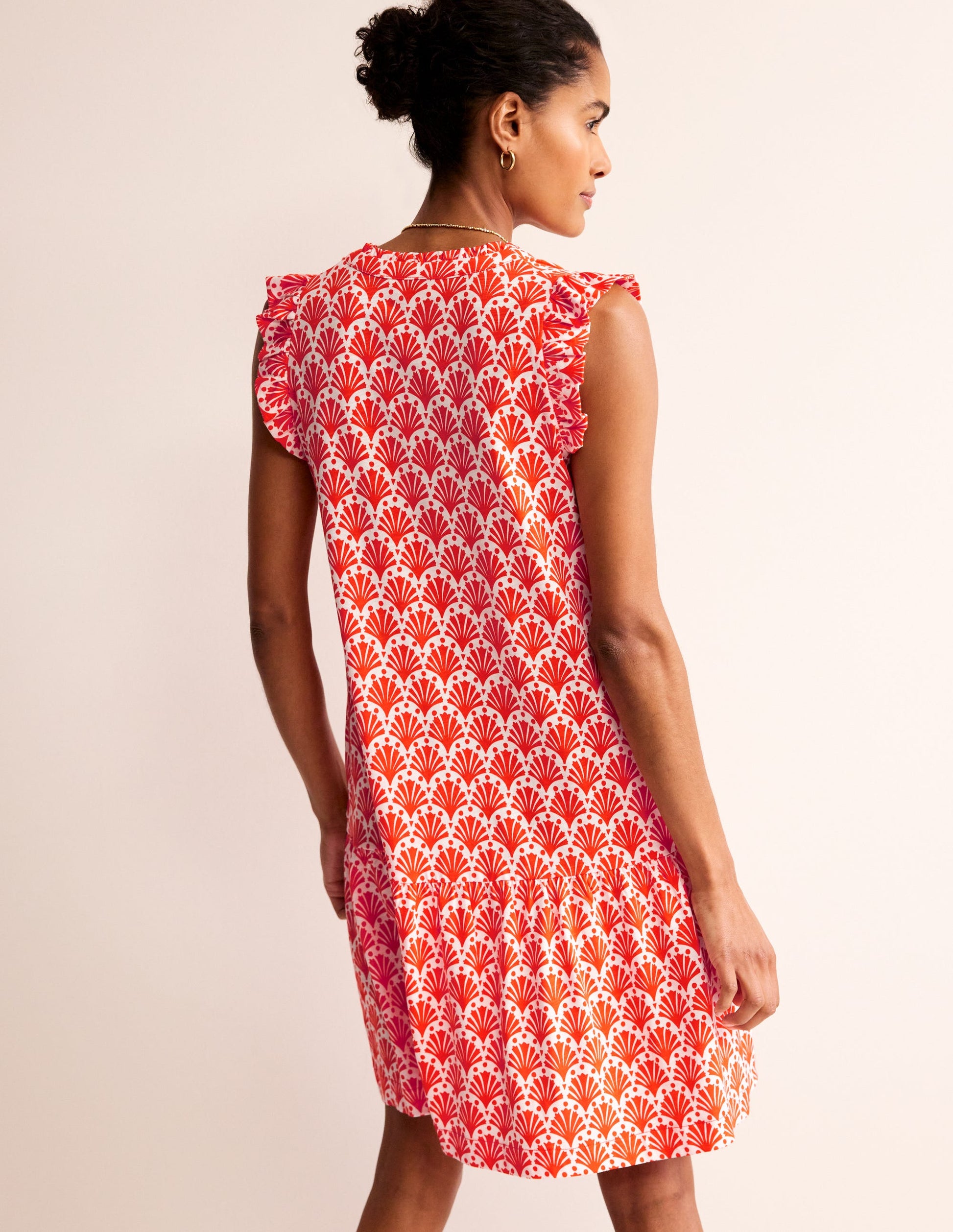 Daisy Kurzes Stufenkleid aus Jersey-Mandarin Orange, Muscheln-3
