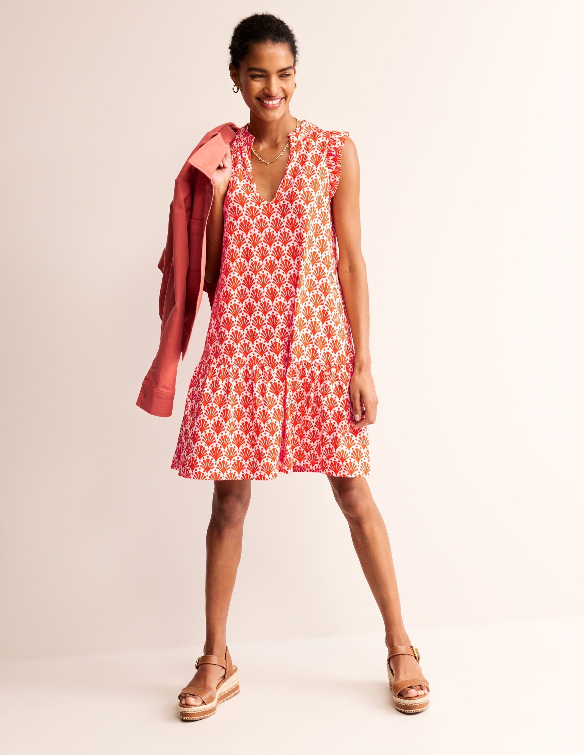Daisy Kurzes Stufenkleid aus Jersey-Mandarin Orange, Muscheln-4