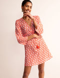 Caftan court de plage en coton-Orange mandarine, coquillages