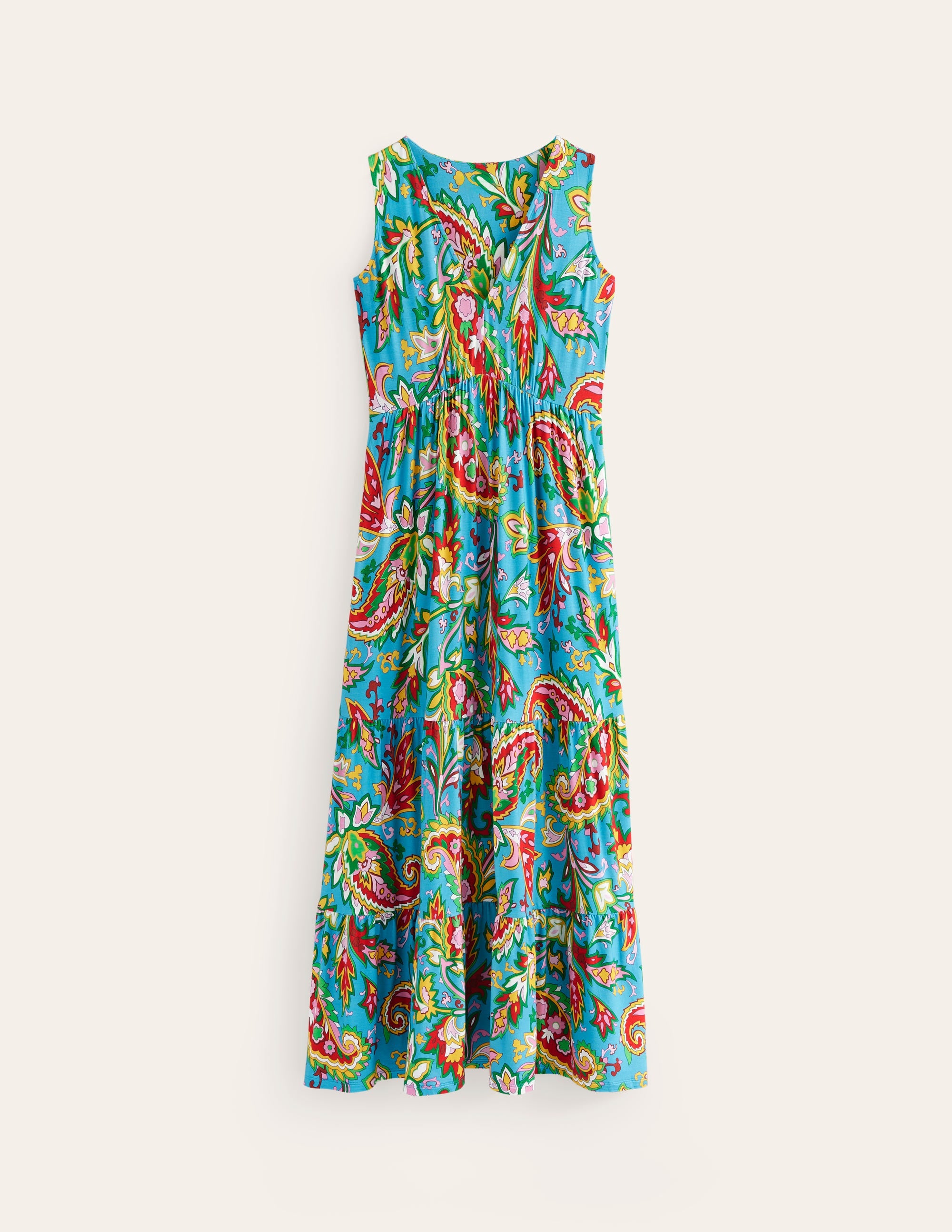 Robe longue Sylvia à volants en jersey-Bleu vif, motif Paisley Azure - Image 6