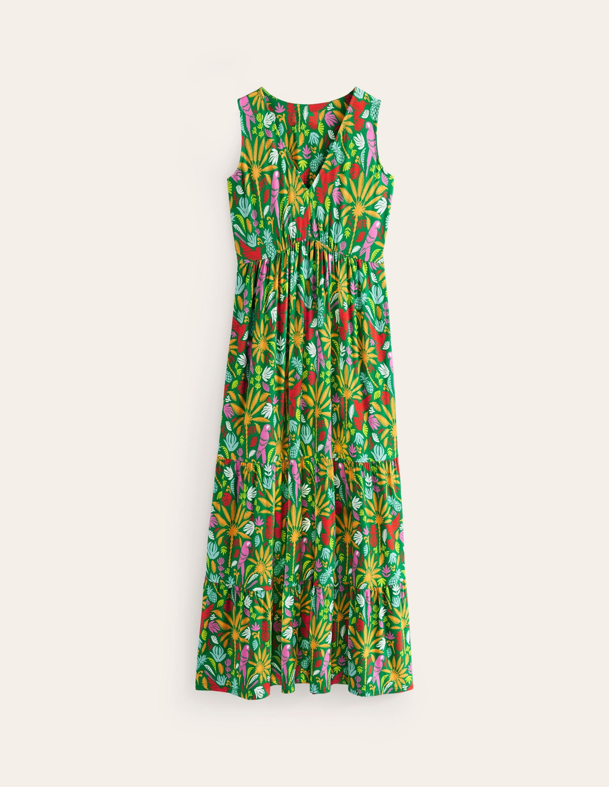 Sylvia Maxi-Stufenkleid aus Jersey-Grün, Tropisches Paradies - Image 6