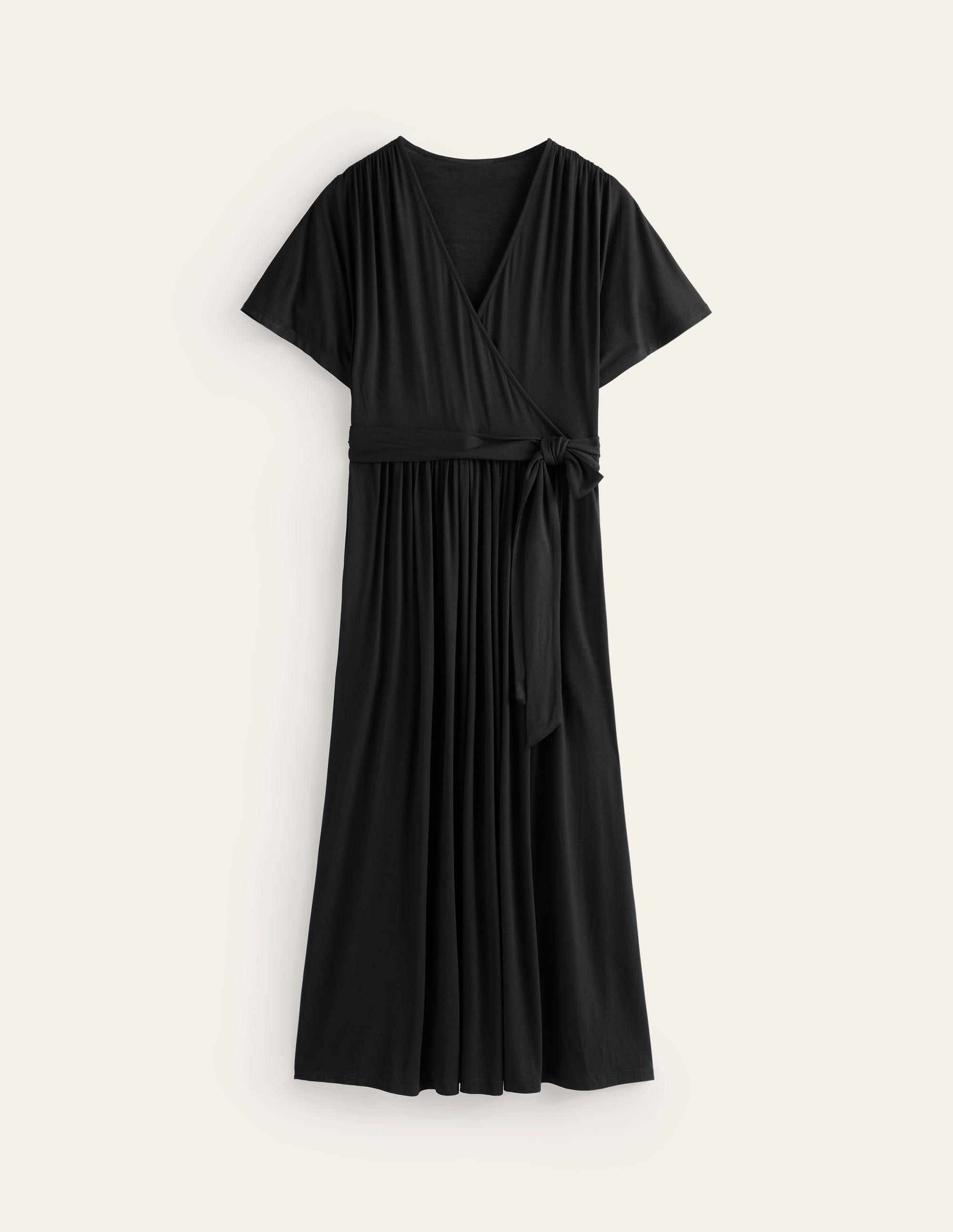 Robe portefeuille midi façon kimono en jersey-Noir - Image 5