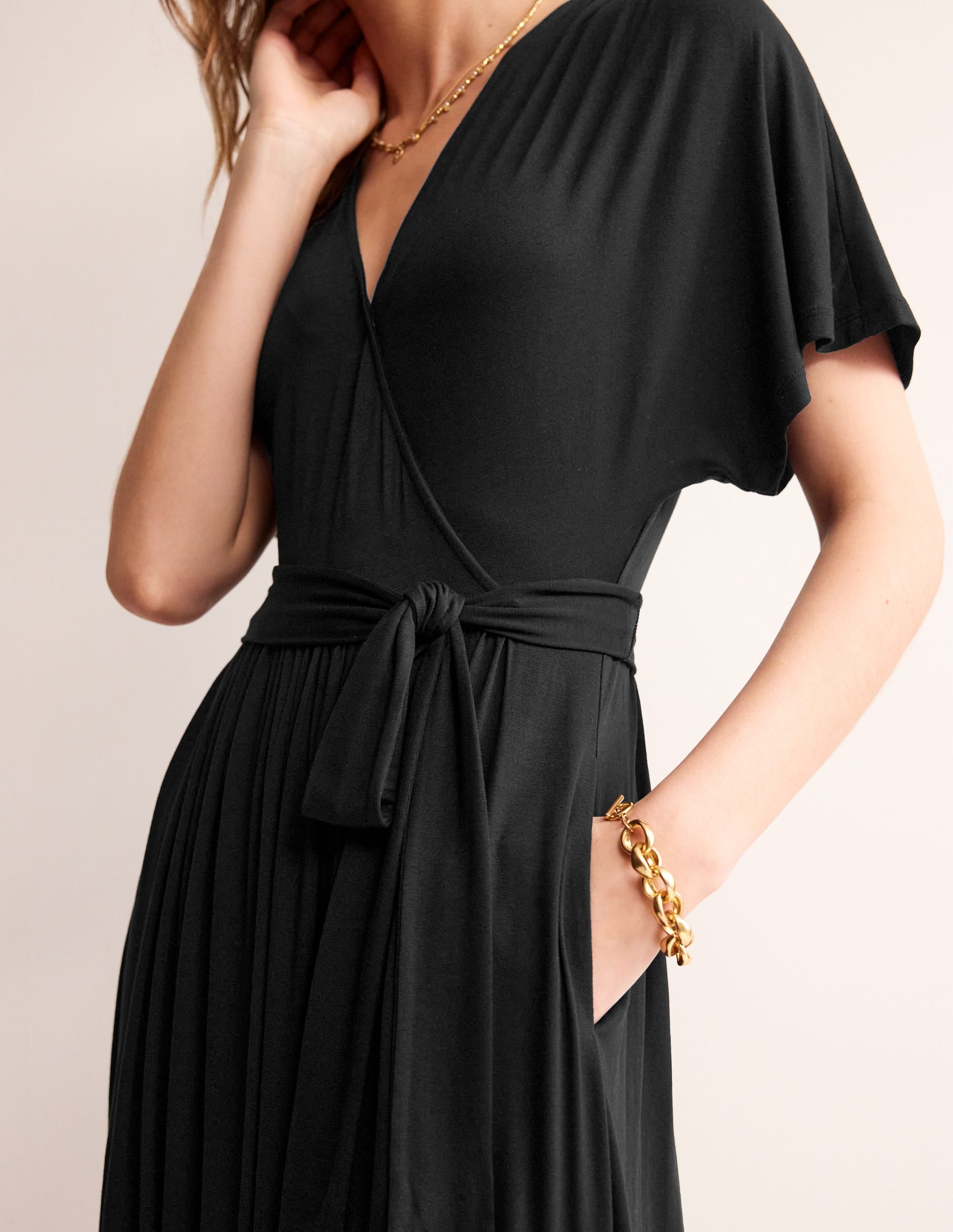 Robe portefeuille midi façon kimono en jersey-Noir - Image 2