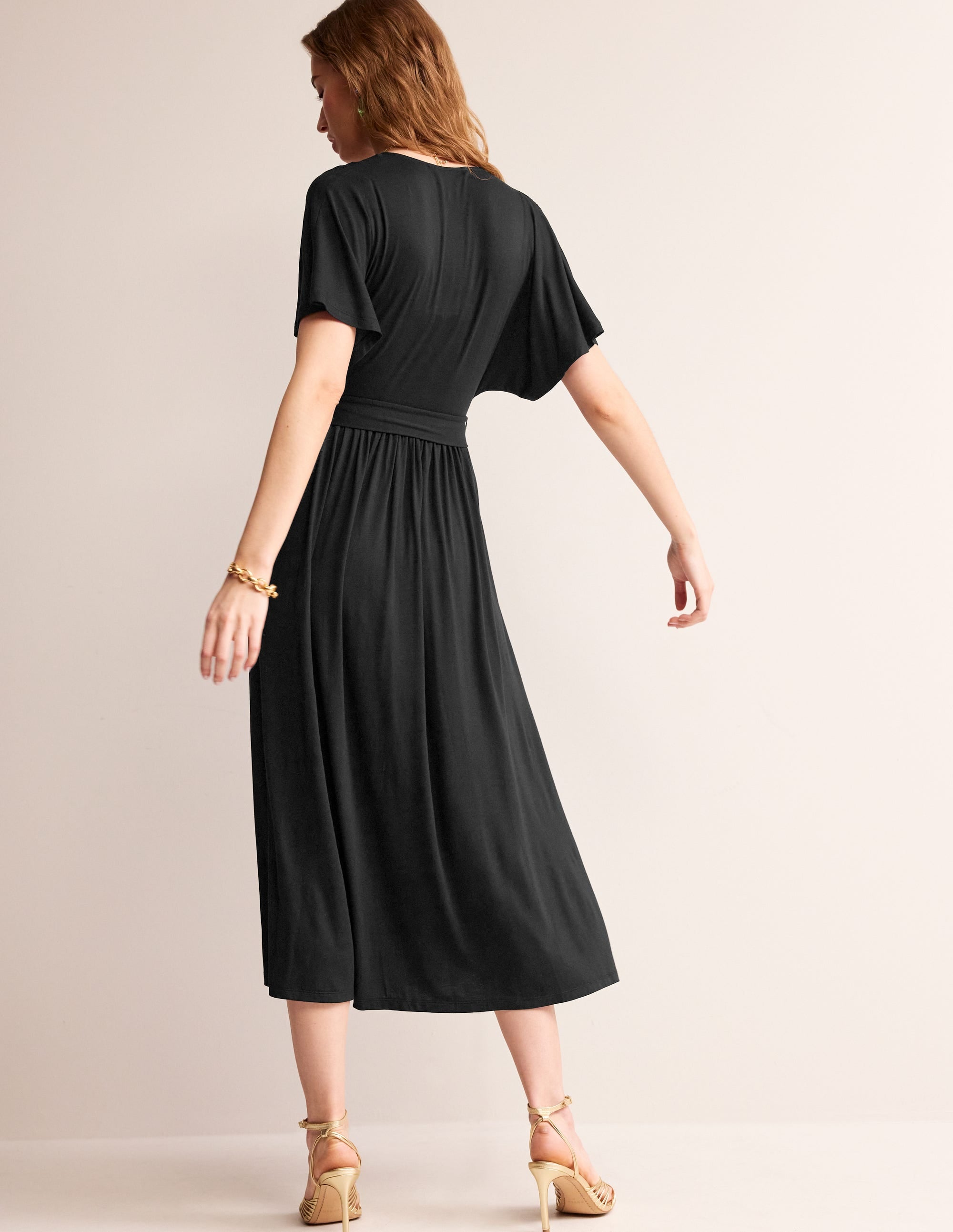 Robe portefeuille midi façon kimono en jersey-Noir - Image 3