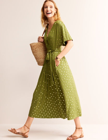 Kimono-Wickelkleid aus Jersey in Midilänge-Eintagsfliege Verstreute Folienpunkte-4