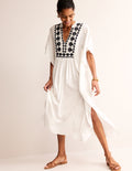 Embroidered V-Neck Kaftan-Ivory