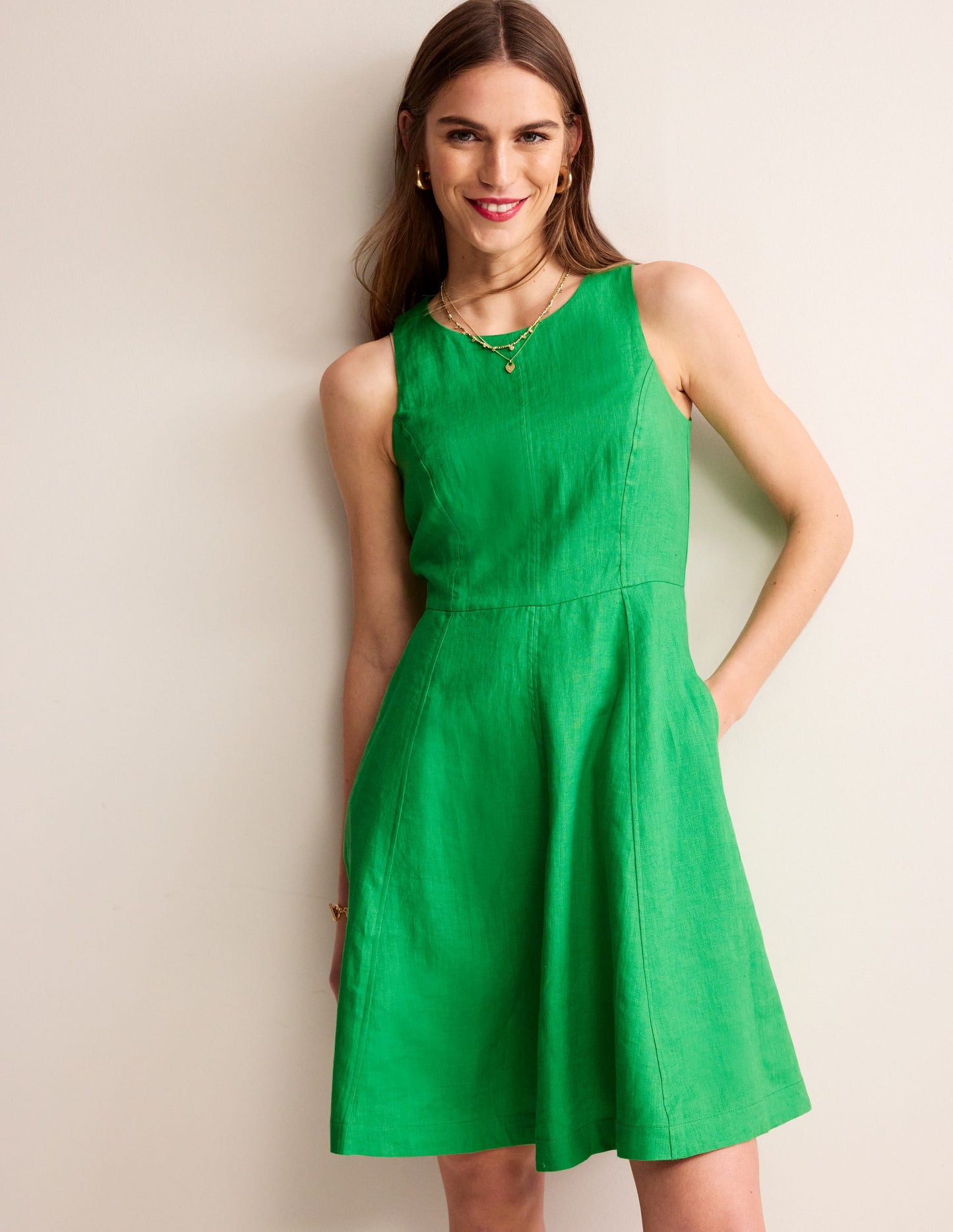 Carla Linen Short Dress-Kelly Green