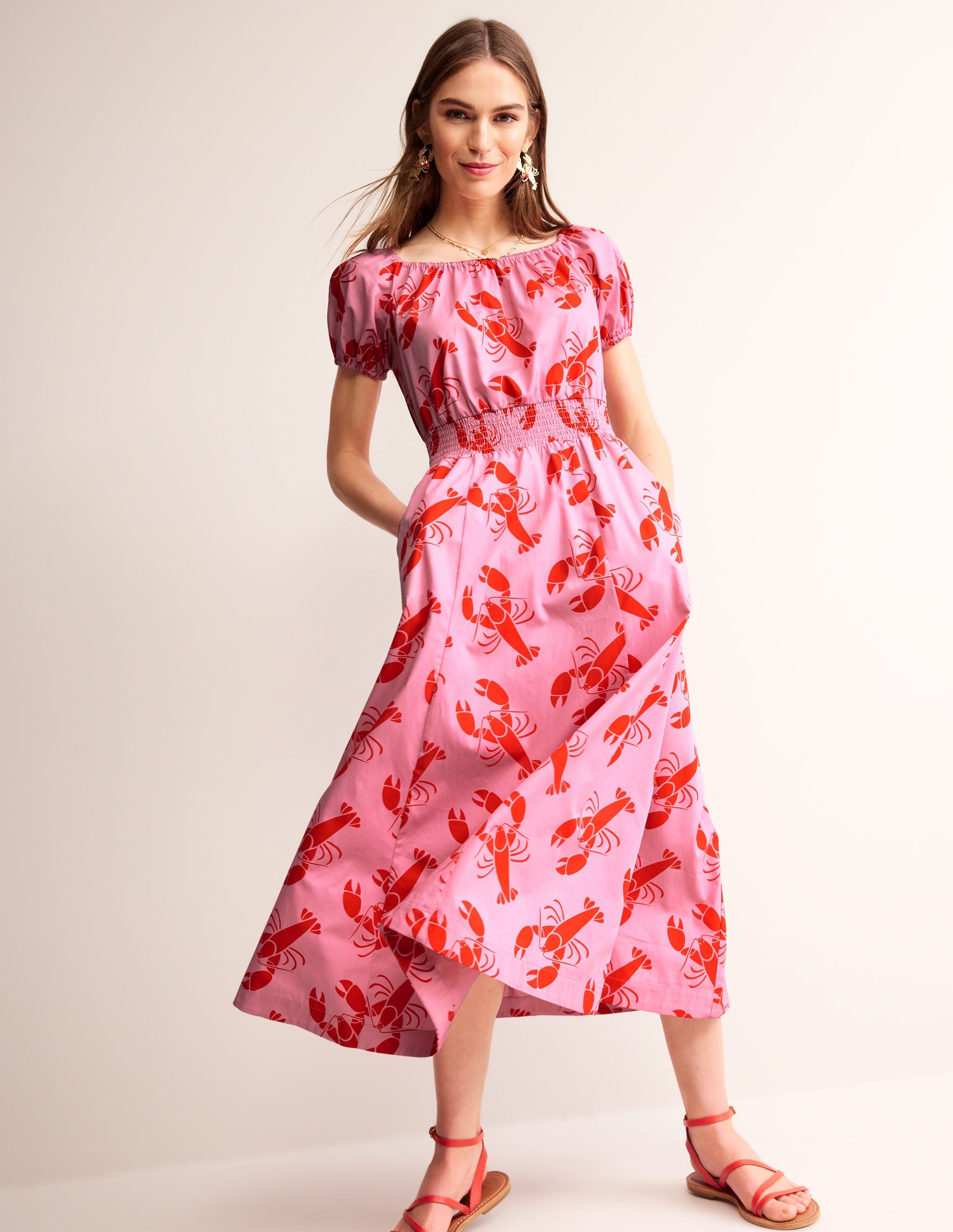 Amber Baumwoll-Midikleid-Kaschmir Rose, Hummer - Image 1