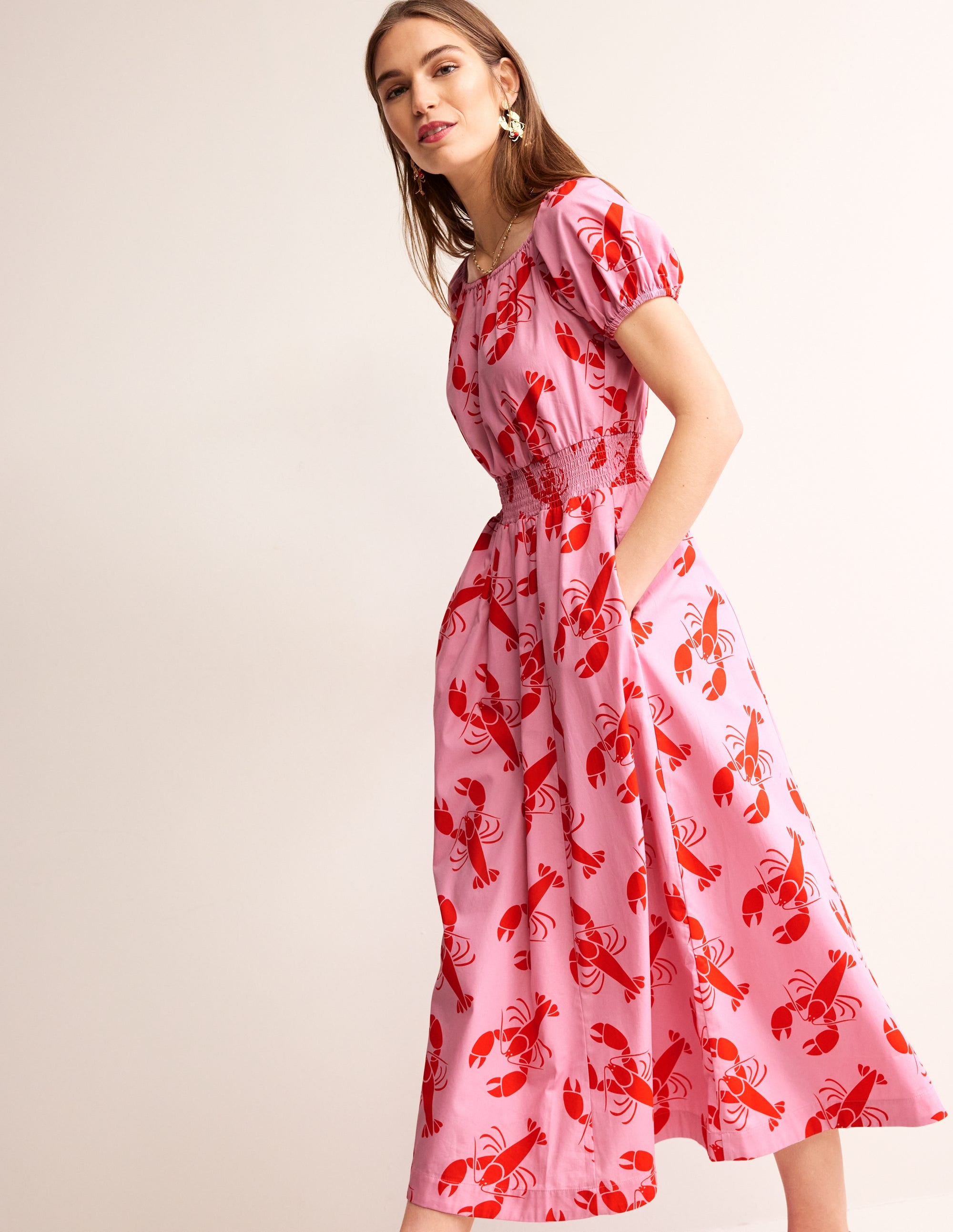 Amber Baumwoll-Midikleid-Kaschmir Rose, Hummer - Image 4