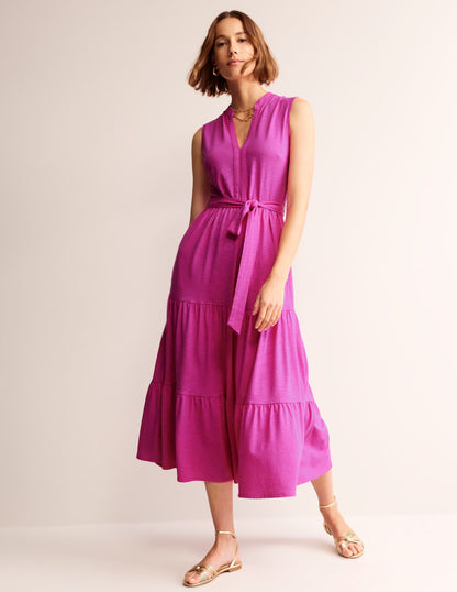 Naomi Maxikleid mit eingekerbtem Kragen-Magenta-2