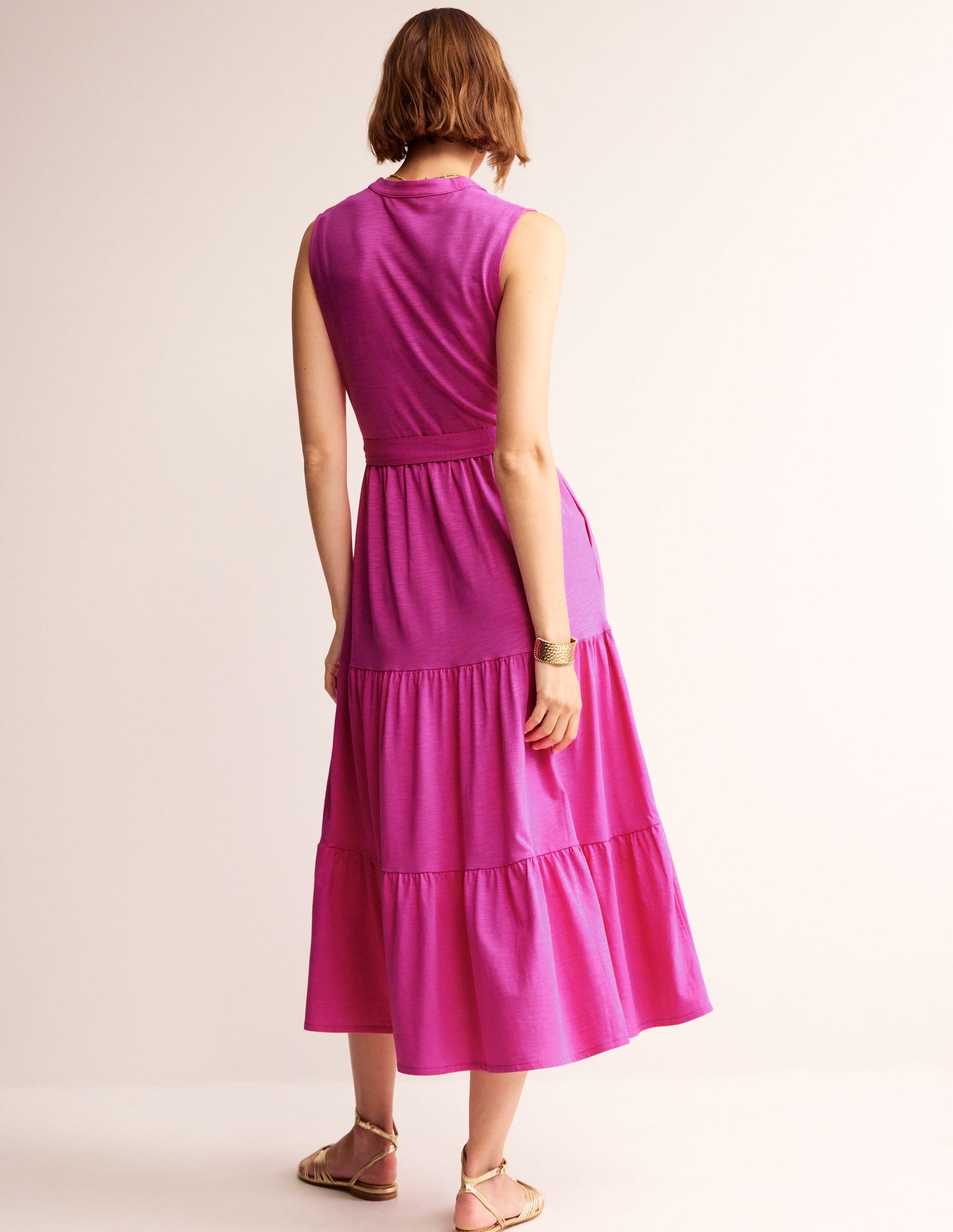 Naomi Maxikleid mit eingekerbtem Kragen-Magenta