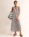 Naomi Notch Collar Maxi Dress-Rubber, Geo Stamp
