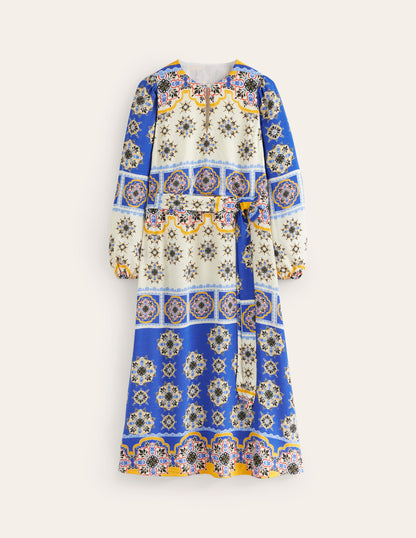 Robe longue de cérémonie à manches blousantes-Bleu connecté, motif Mosaic Charm-6