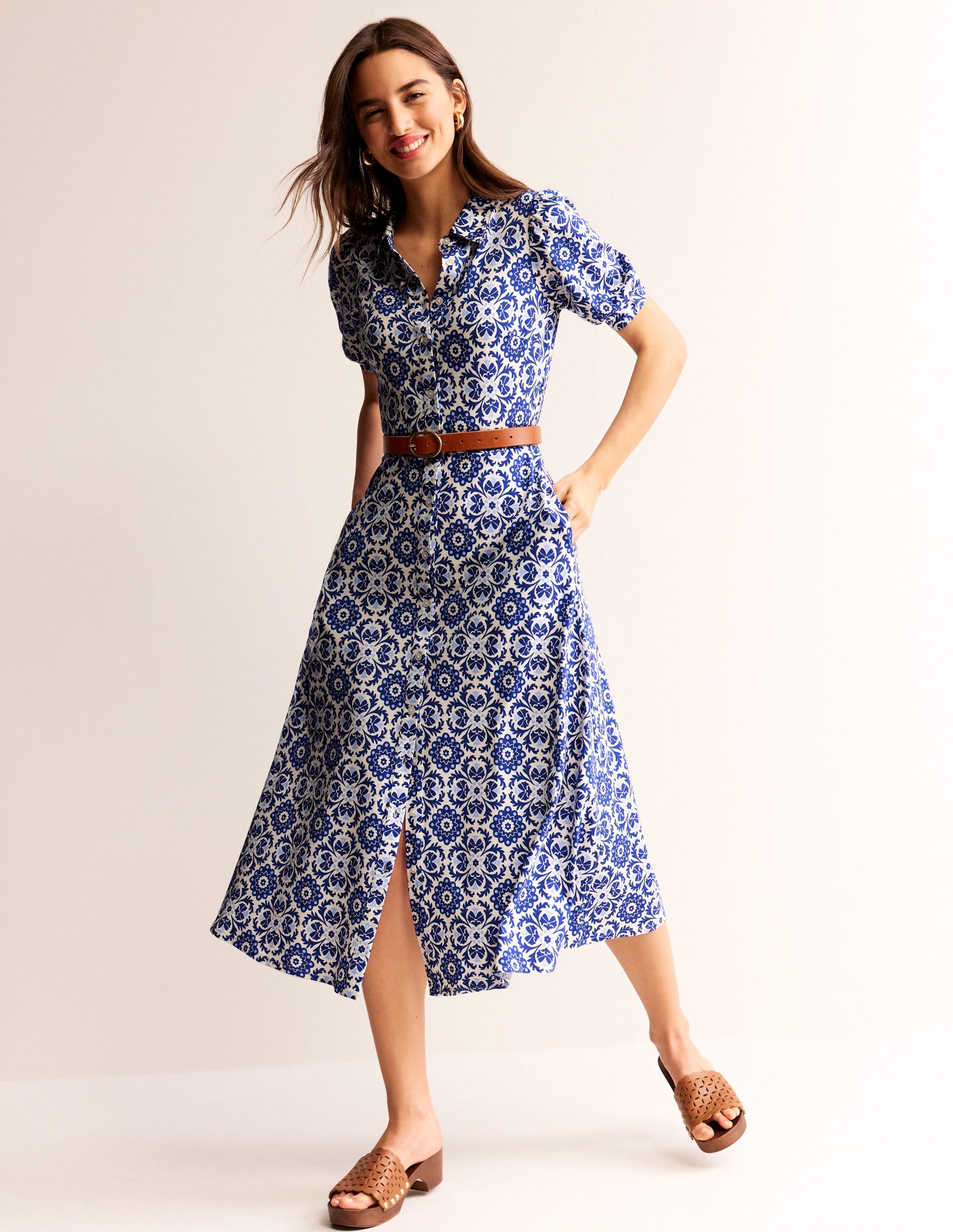Libby Midi-Hemdblusenkleid aus Jersey-Surf the Web, Mosaik Blüte-4