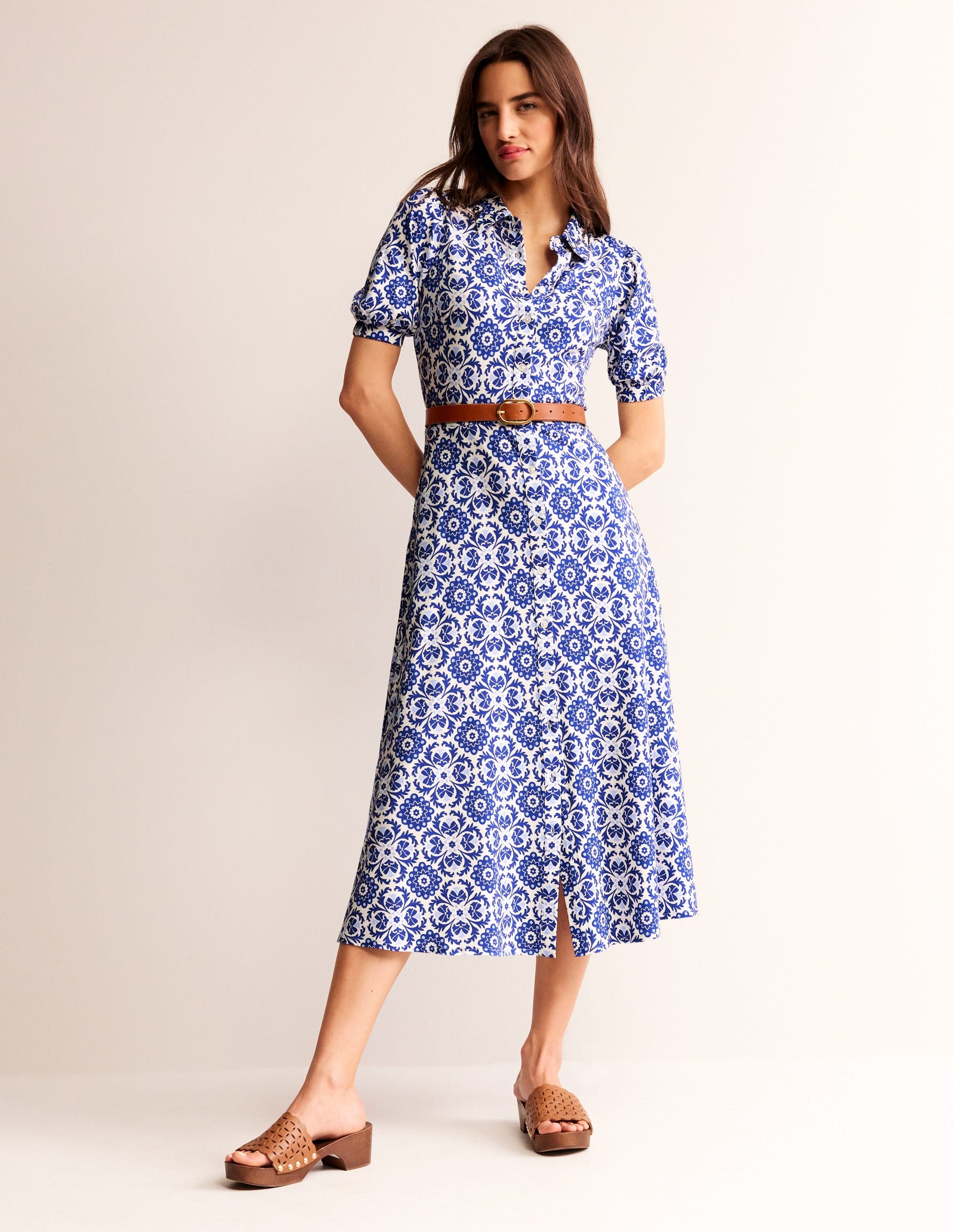 Libby Midi-Hemdblusenkleid aus Jersey-Surf the Web, Mosaik Blüte-5