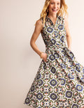 Amy Sleeveless Shirt Dress-Mayfly, Mosaic Bloom