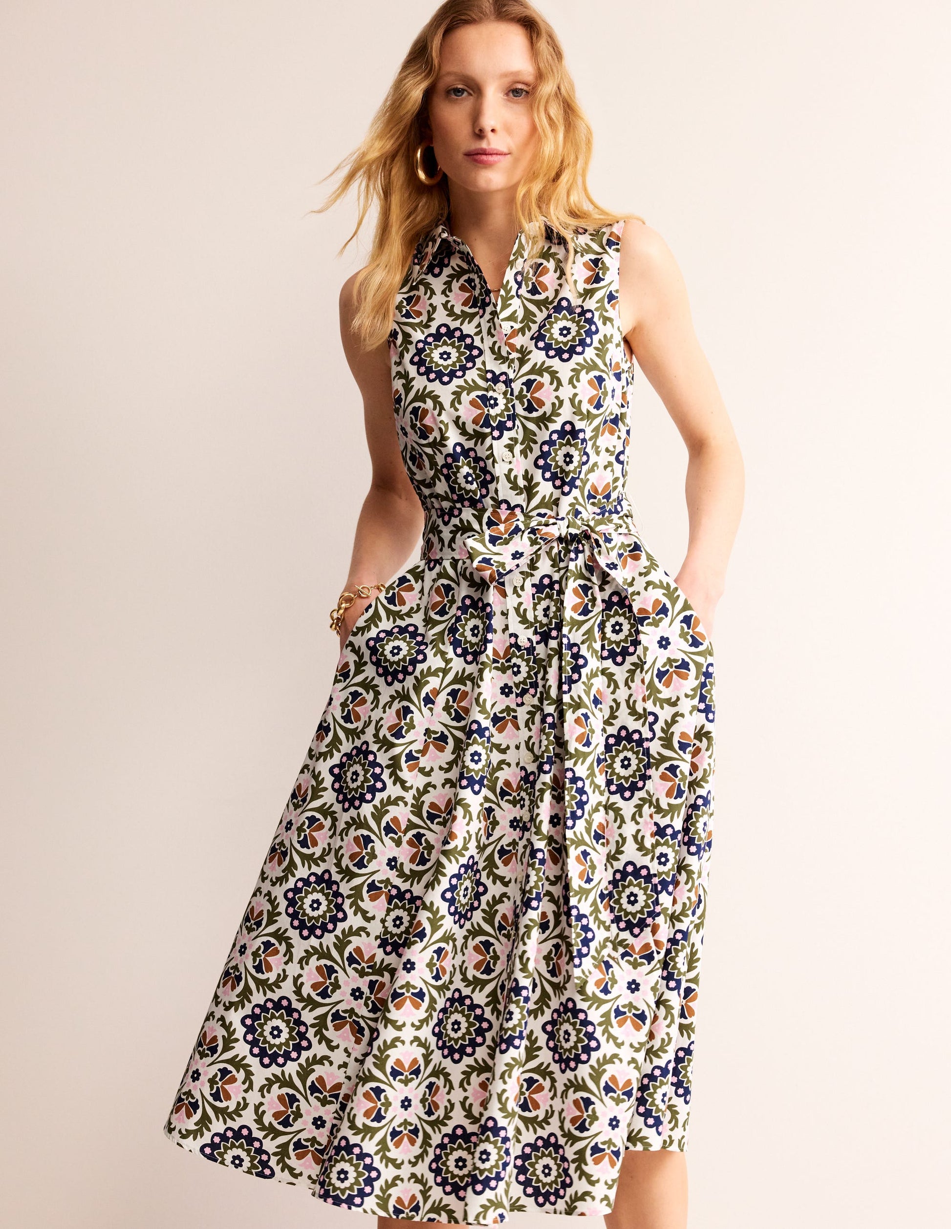 Amy Ärmelloses Hemdblusenkleid-Eintagsfliege, Mosaik Blüte-4