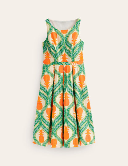 Ärmelloses Midi-Faltenkleid-Grünes Tamburin, Ananas-6