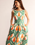 Robe midi plissée sans manches-Vert tambourin, ananas