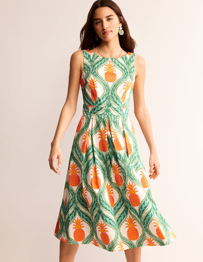Ärmelloses Midi-Faltenkleid-Grünes Tamburin, Ananas-2