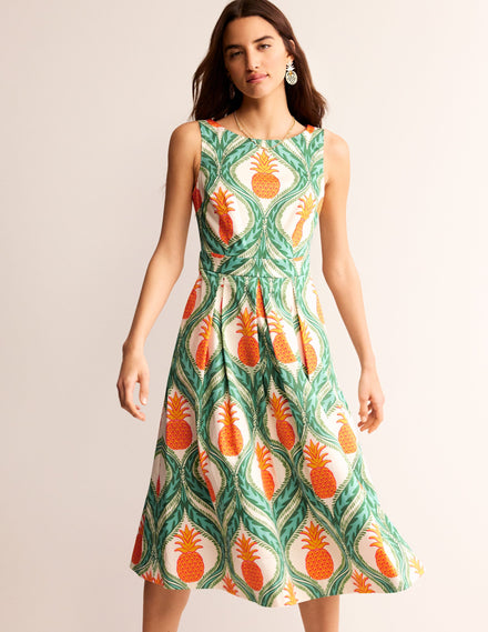 Ärmelloses Midi-Faltenkleid-Grünes Tamburin, Ananas